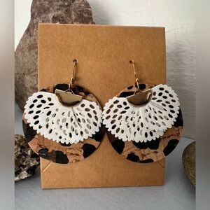Handmade White and Leopard Eyelet Earrings